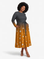 "Nuru" Long Sleeve Midaxi Dress — walking, three-quarter view on model