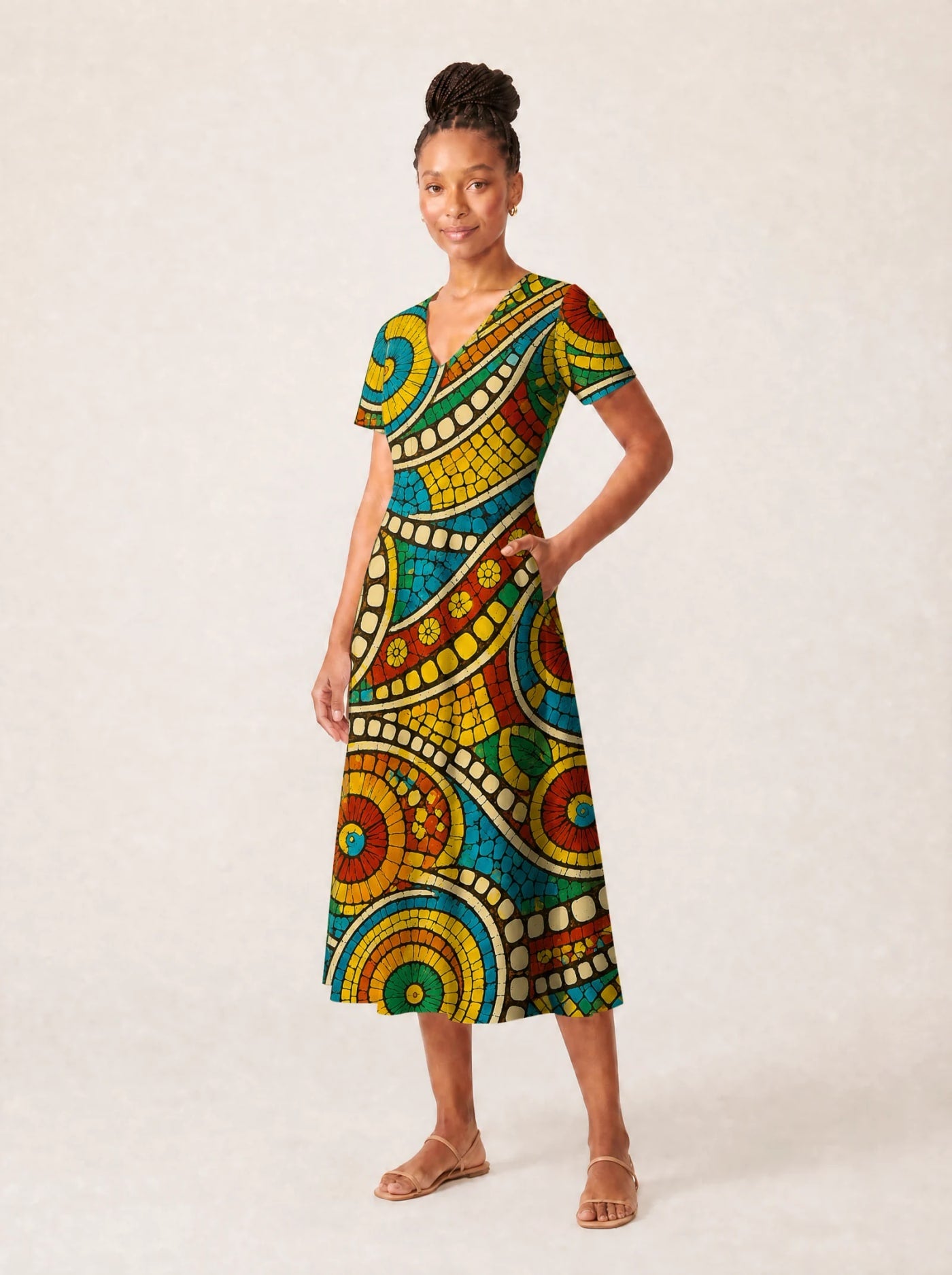 "Taji" V Neck Midi Dress Promo