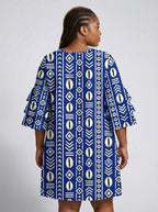 "Oshun" Royal Blue Stacked Ruffle Sleeve Dress