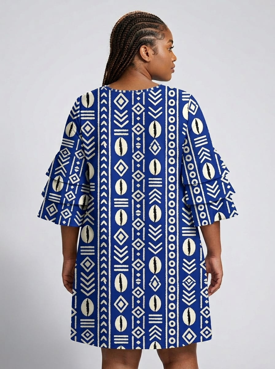 "Oshun" Royal Blue Stacked Ruffle Sleeve Dress