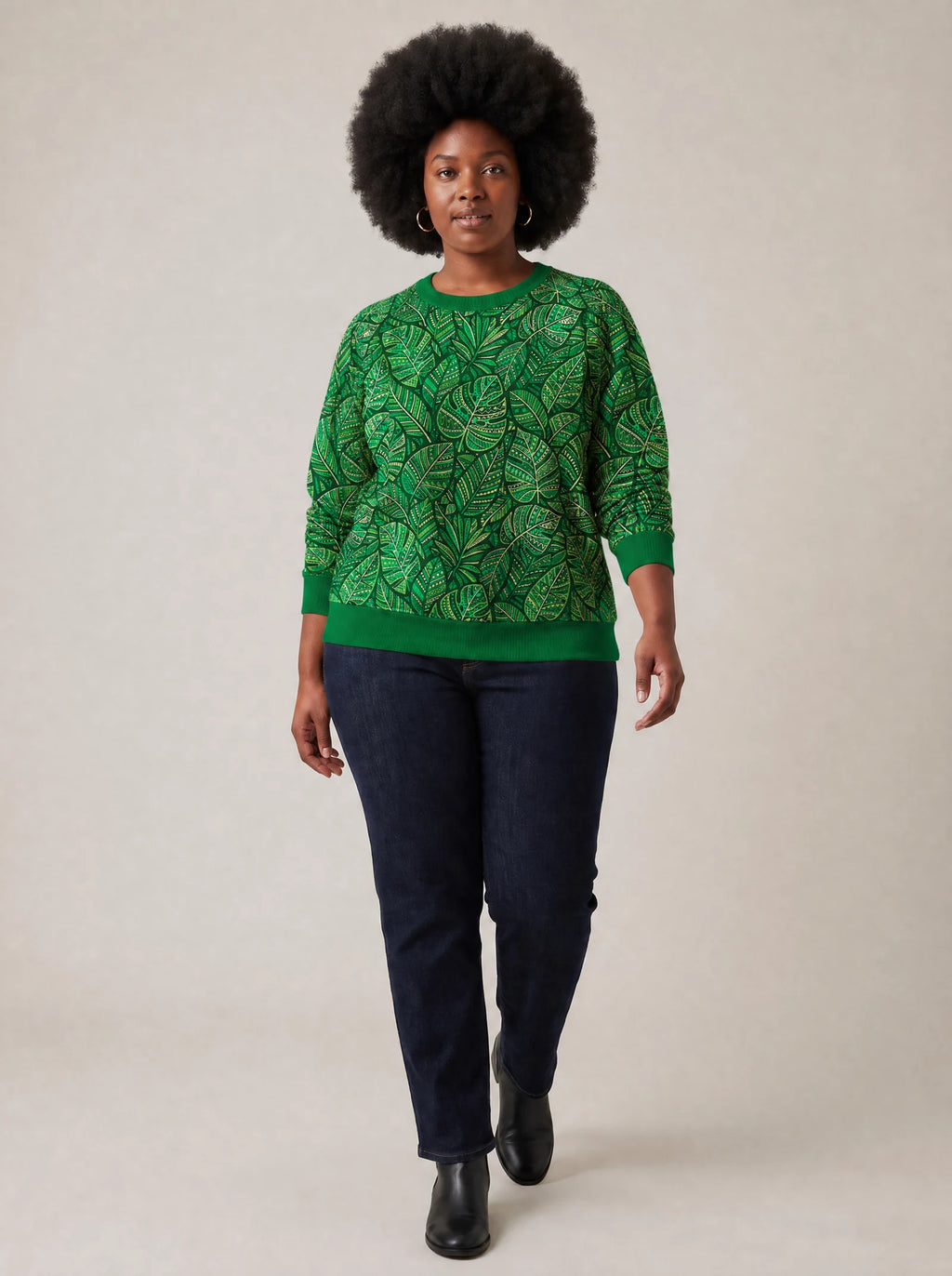 "Asili Emerald" Sweatshirt — three-quarter view on model