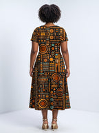 "Afrocentric Pattern" Sweetheart Midi Dress
