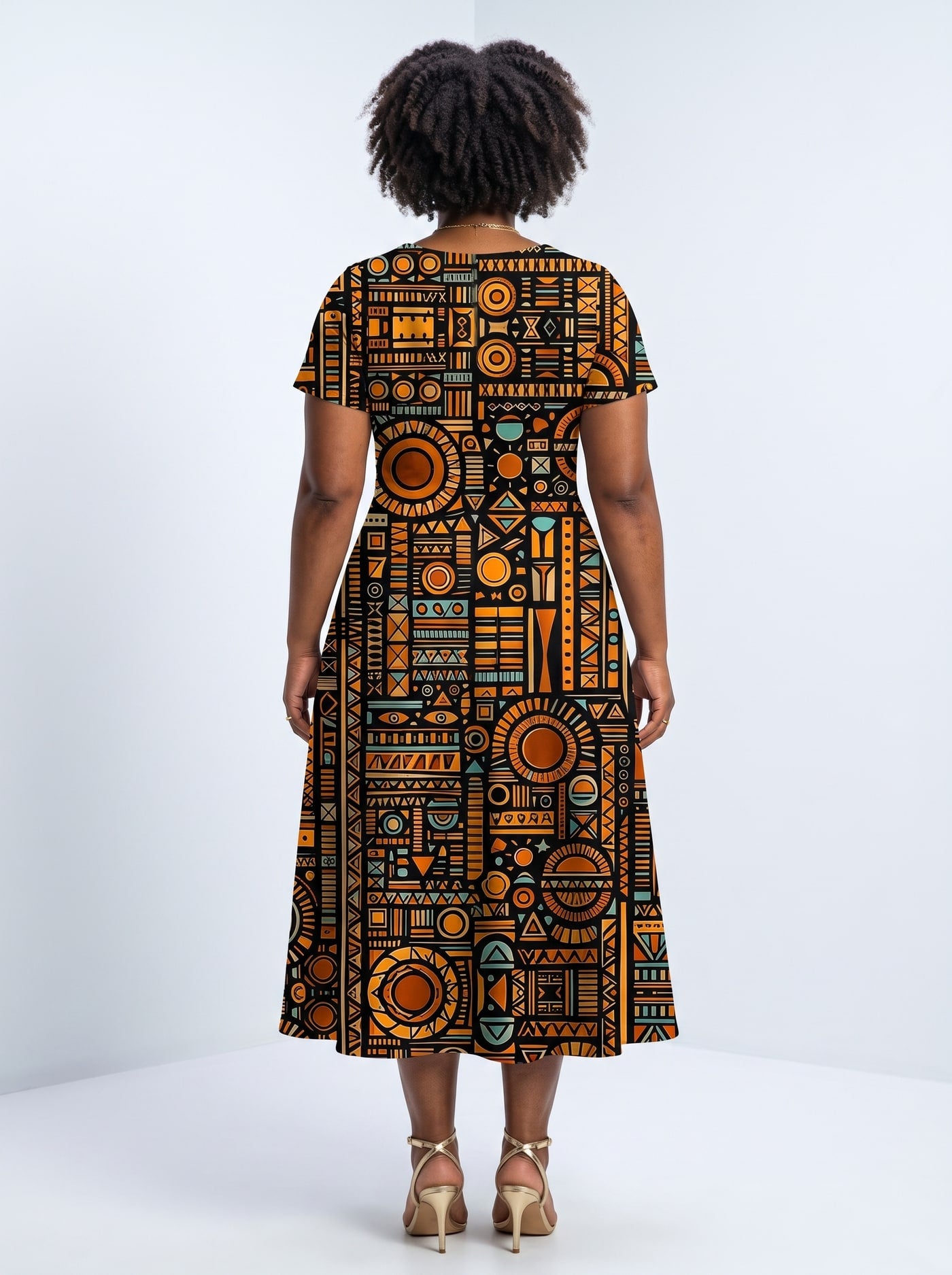 "Afrocentric Pattern" Sweetheart Midi Dress