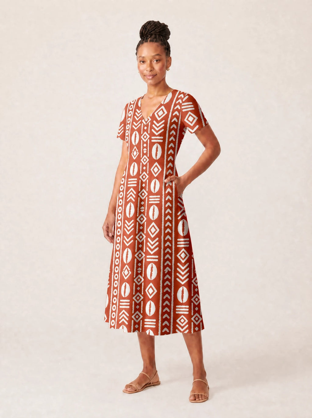 "Oshun Kijani" V Neck Midi Dress Promo