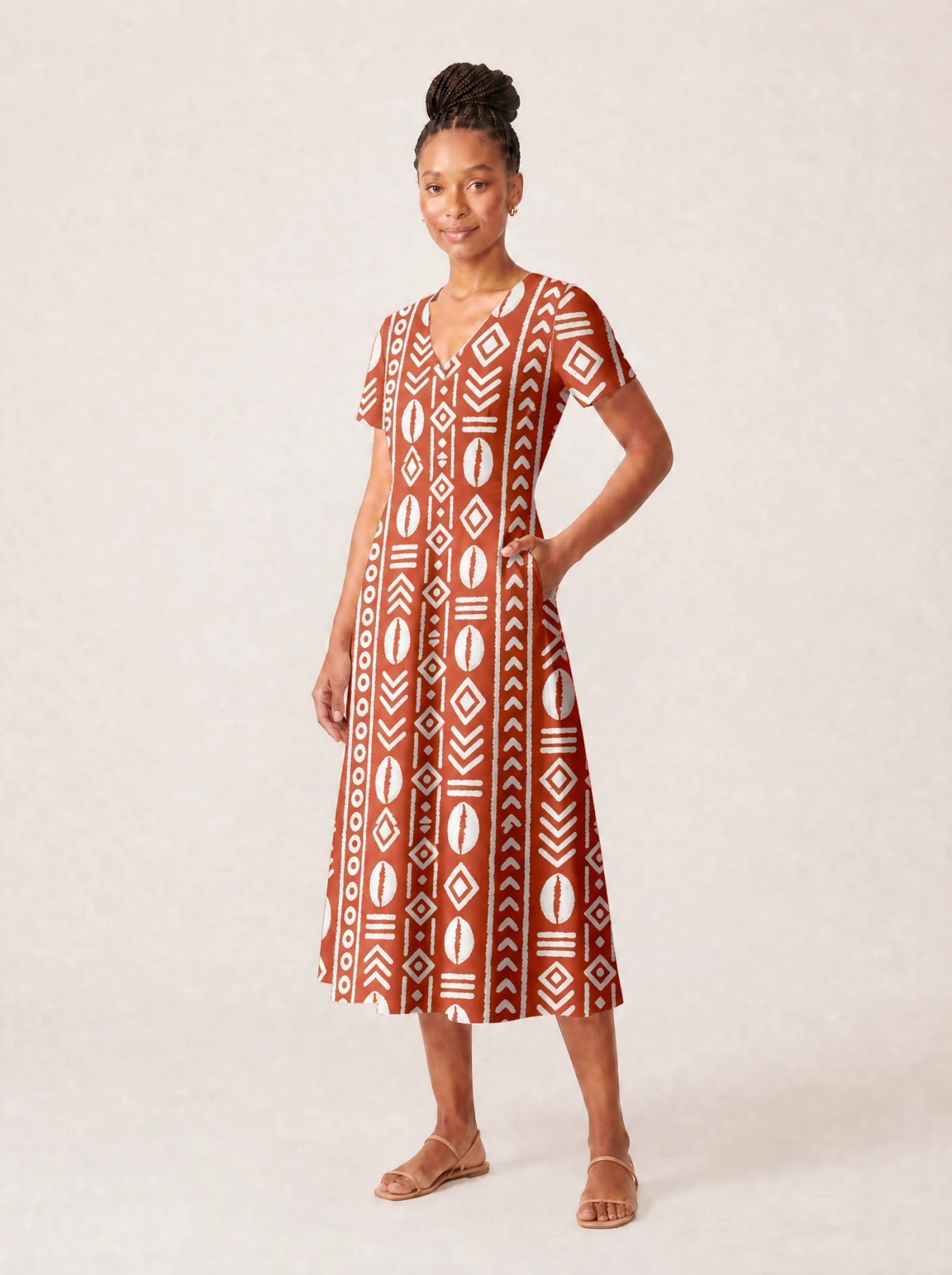 "Oshun Kijani" V Neck Midi Dress Promo