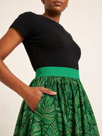 "Asili Emerald" Twirl Skirt — close-up of the waistband and side pocket