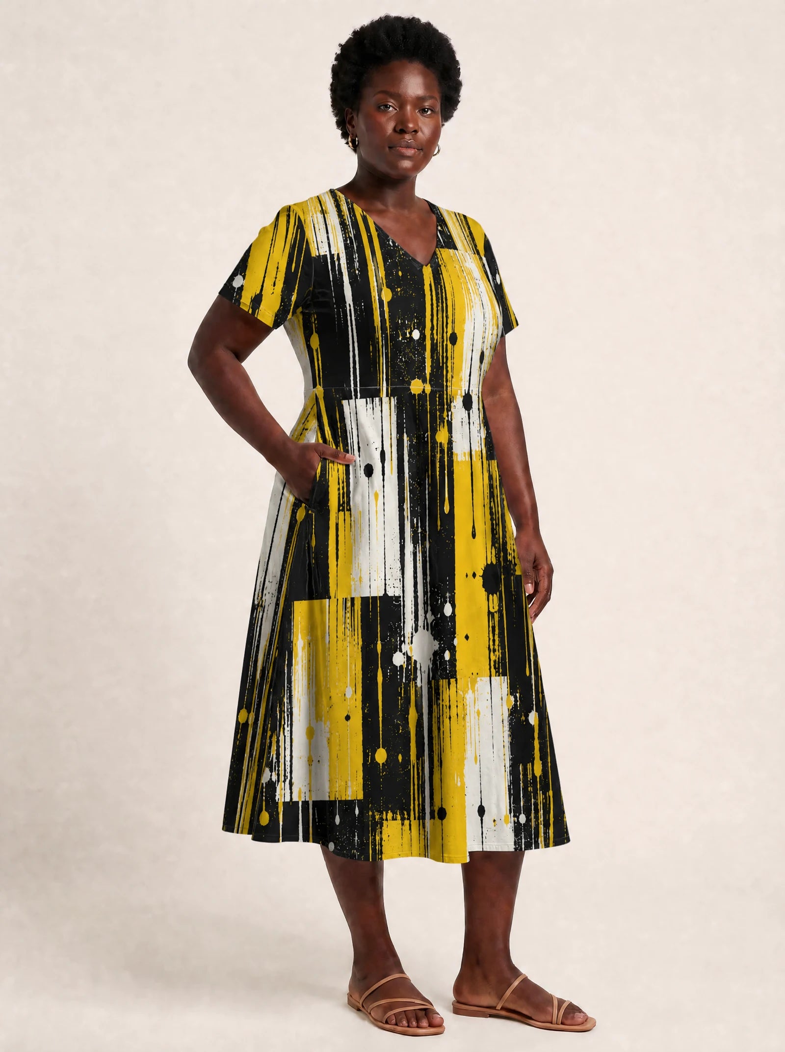 "Mvua" V Neck Midi Dress