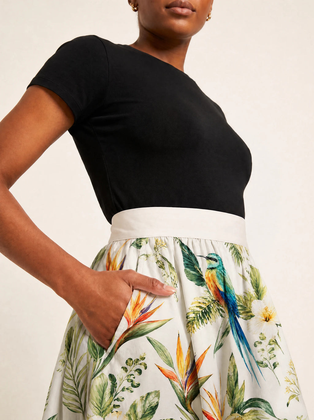 "Ndege" Twirl Skirt — close-up of the waistband and side pocket