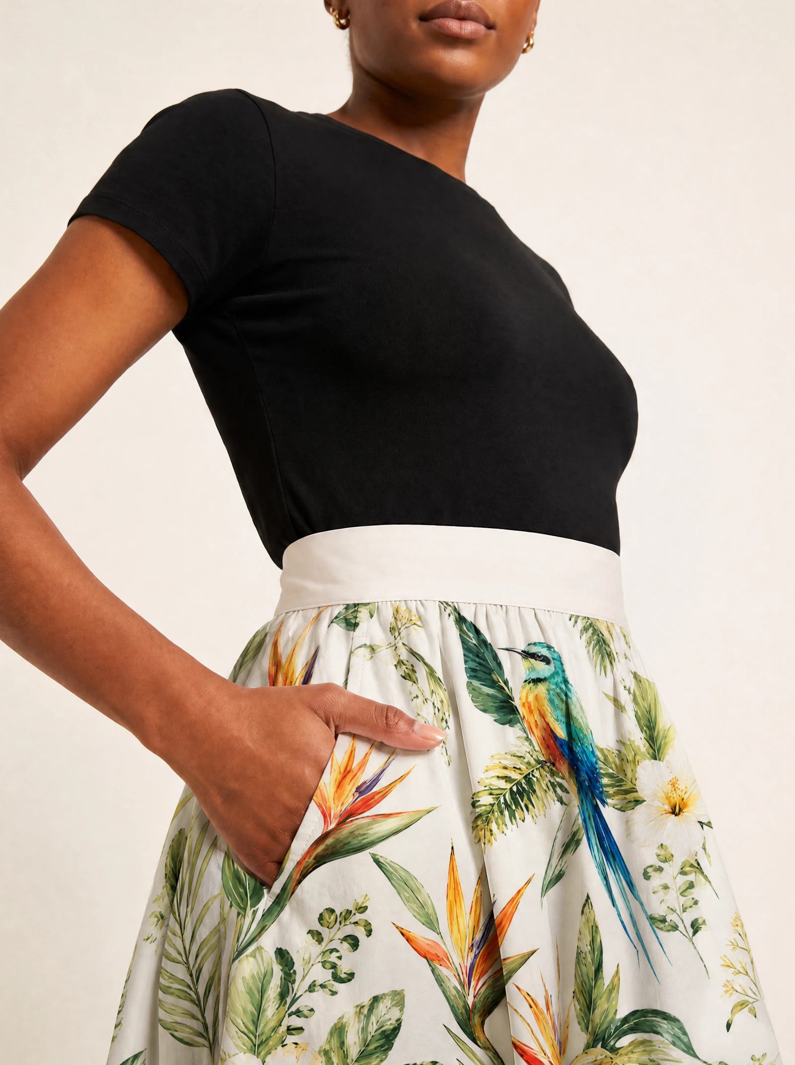 "Ndege" Twirl Skirt — close-up of the waistband and side pocket