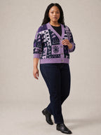 "Lavenda" Cardigan — three-quarter view on model