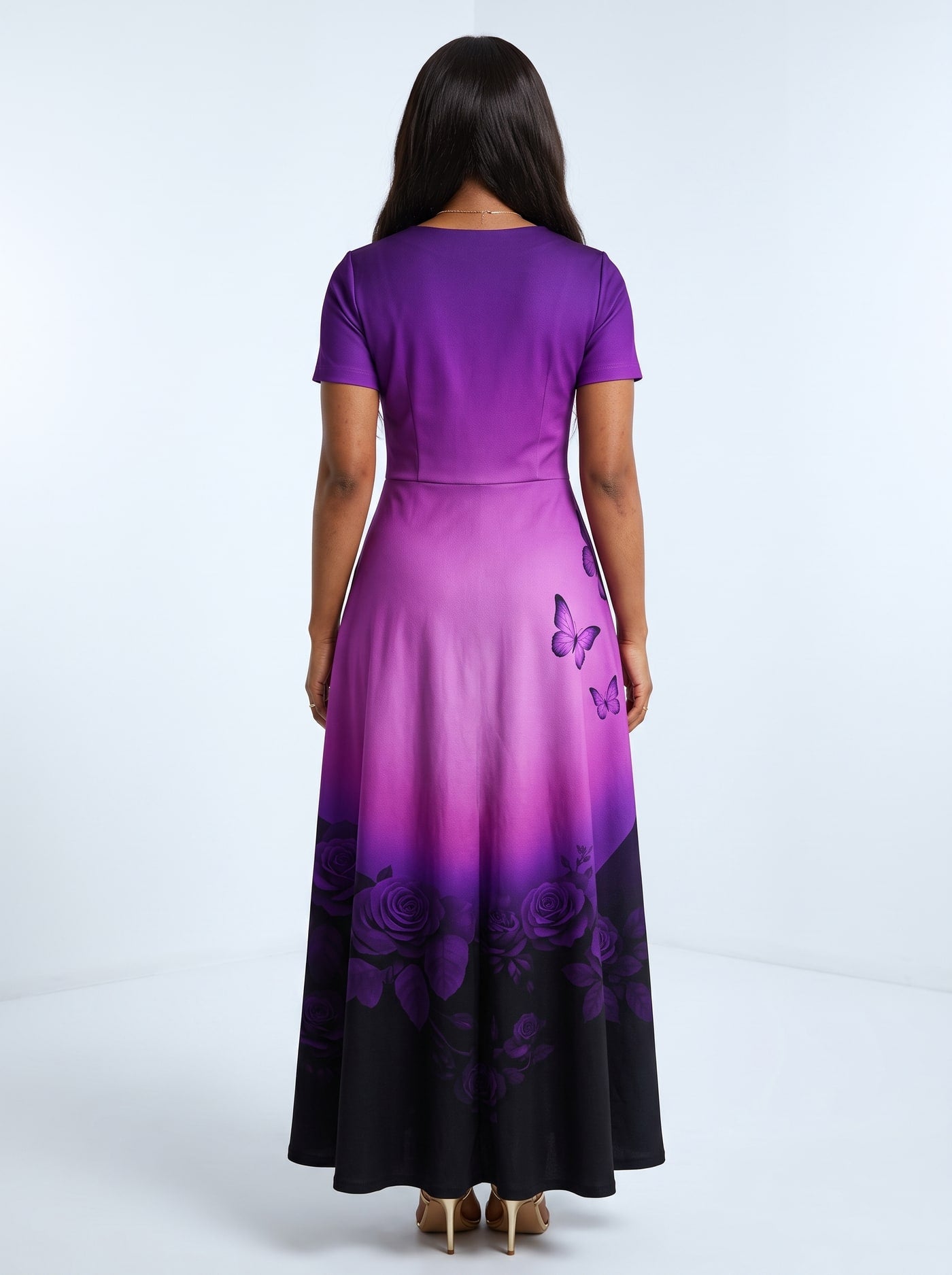 "Selah" Purple Short Sleeve Maxi Dress