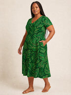 "Asili Emerald" V Neck Midi Dress