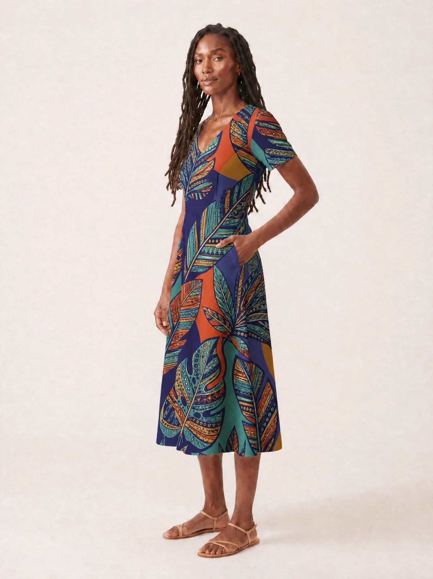 "Majani" V Neck Midi Dress Promo