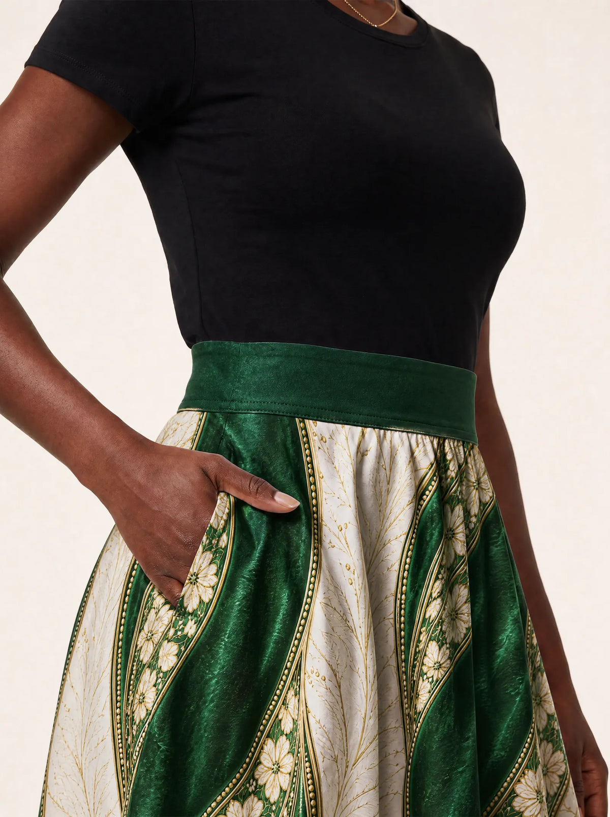 "Maile" Twirl Skirt — waistband and pocket close-up