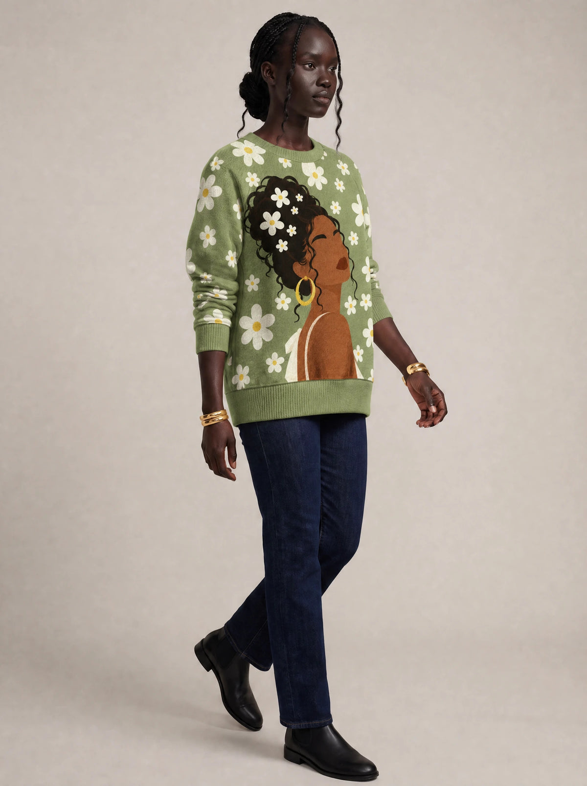 "Nyasi" Sweatshirt — three-quarter view on model
