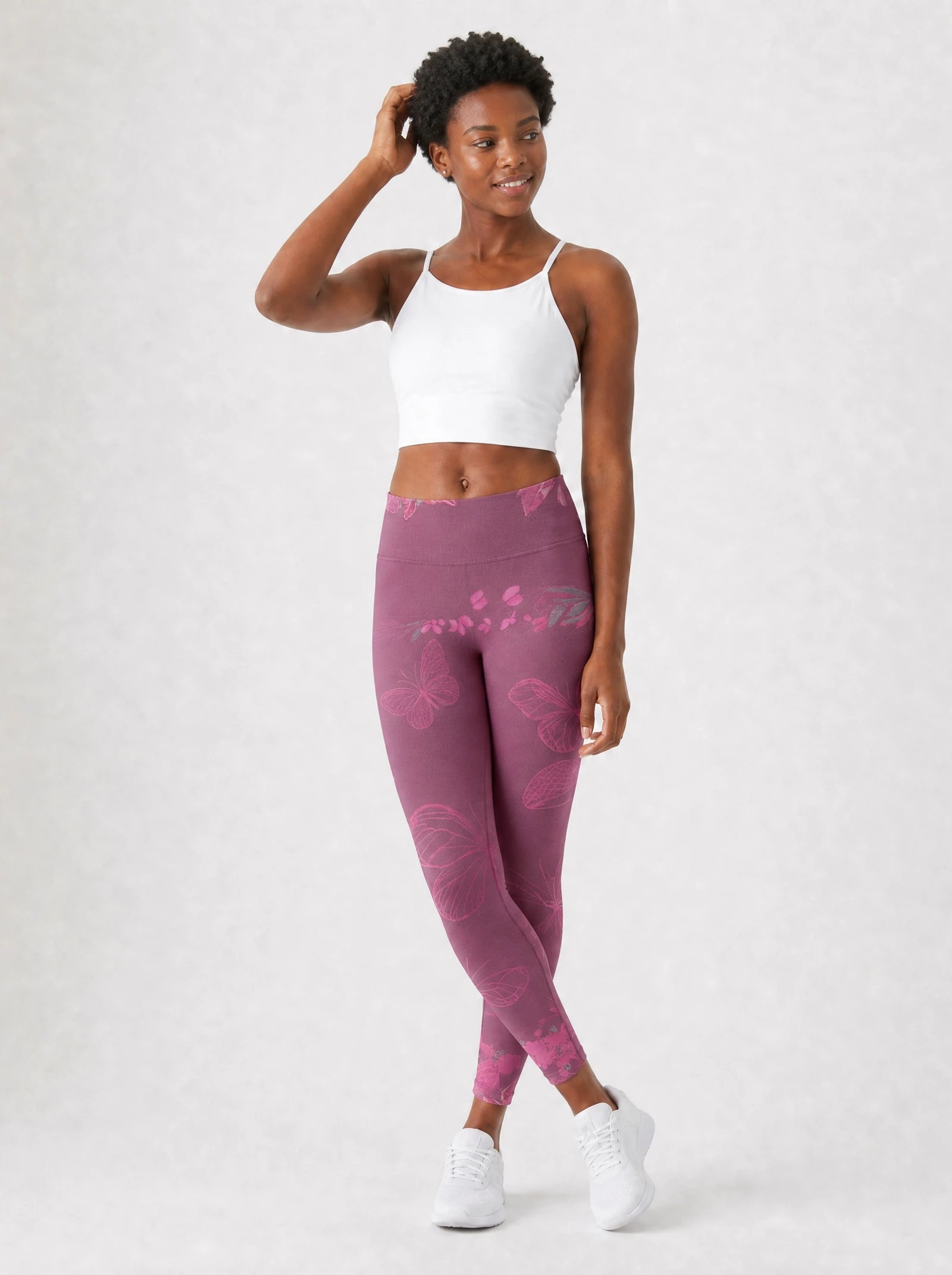 Pink Orchid Leggings — full body view on model