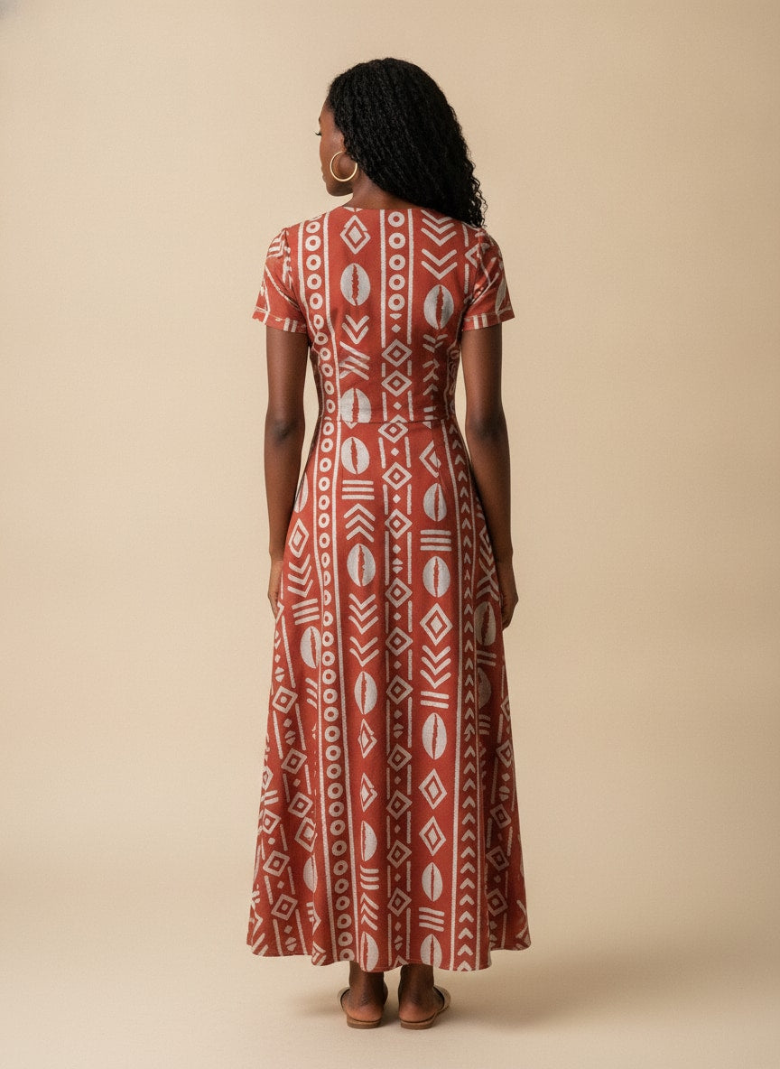 "Oshun Kijani" Short Sleeve Maxi Dress