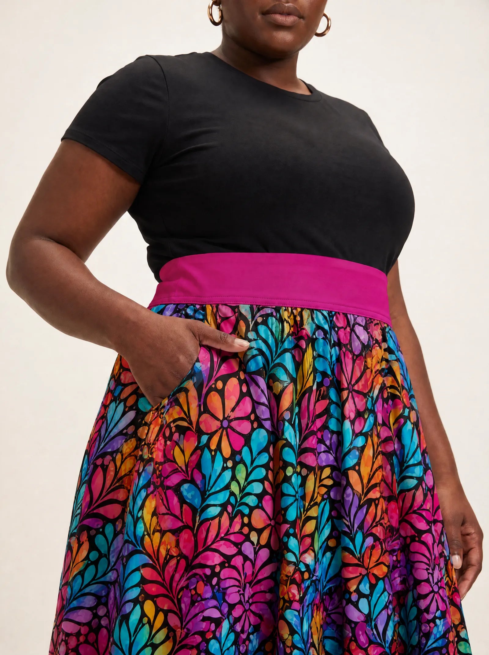 "Rangi" Twirl Skirt — close-up of the waistband and side pocket