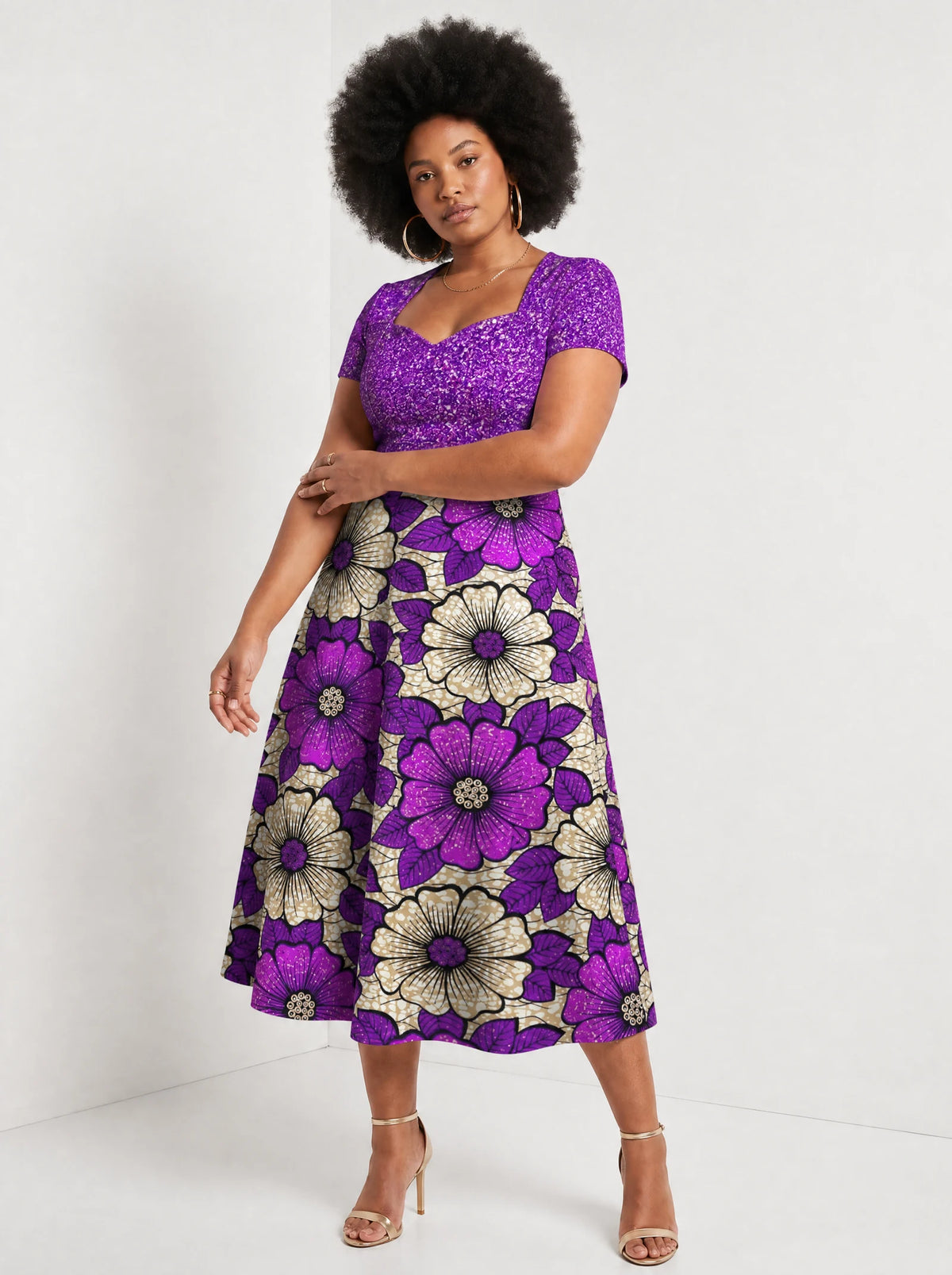"Shani" Sweetheart Midi Dress — three-quarter view on model