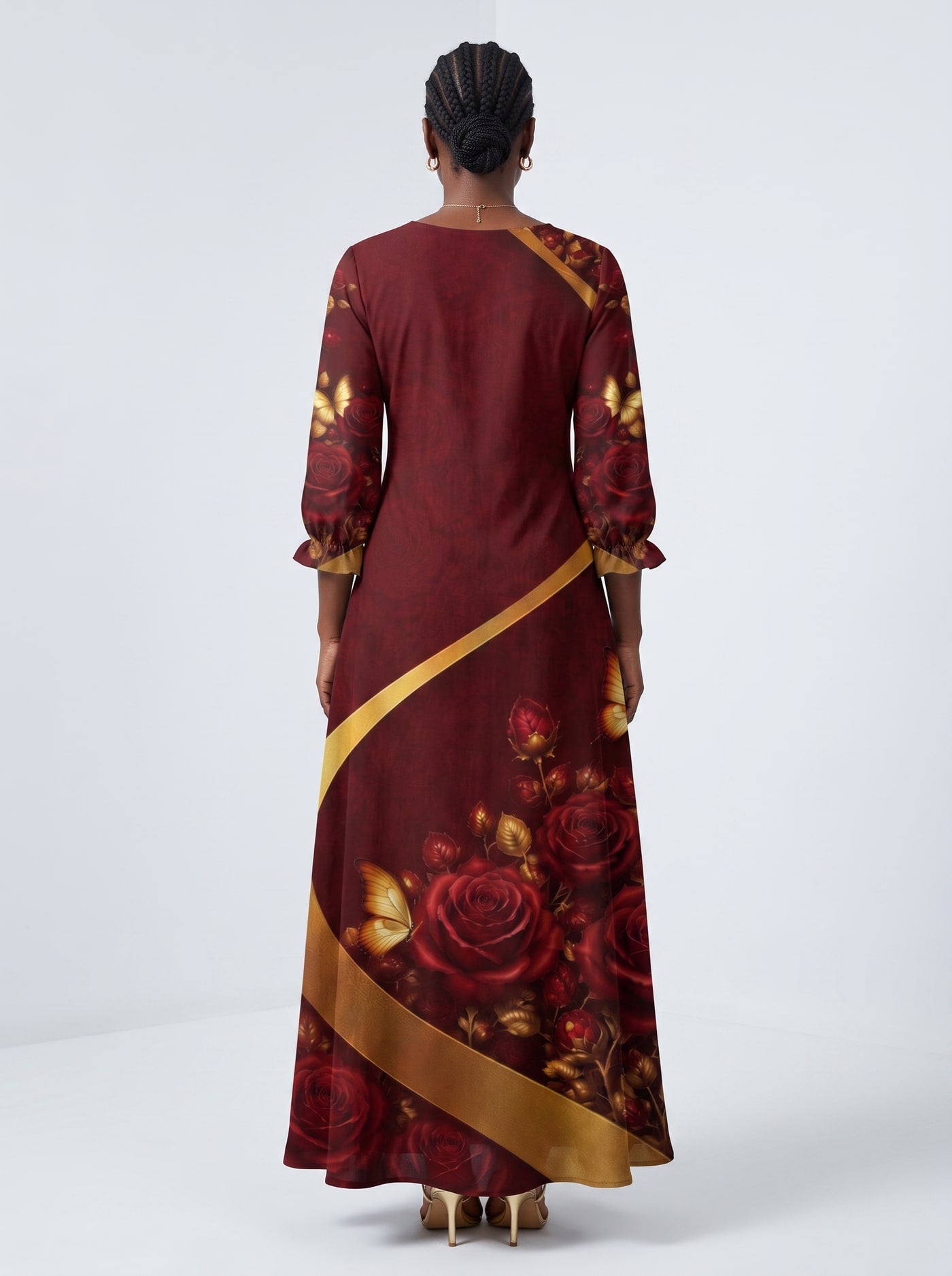 "August Girl Roses" Long Sleeve Maxi Dress
