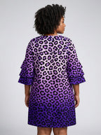 "Unstoppable" Amethyst Leopard Stacked Ruffle Sleeve Dress