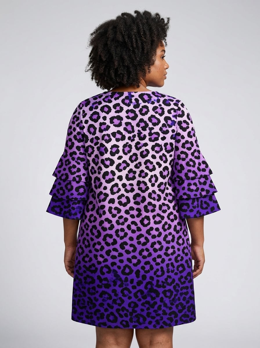 "Unstoppable" Amethyst Leopard Stacked Ruffle Sleeve Dress