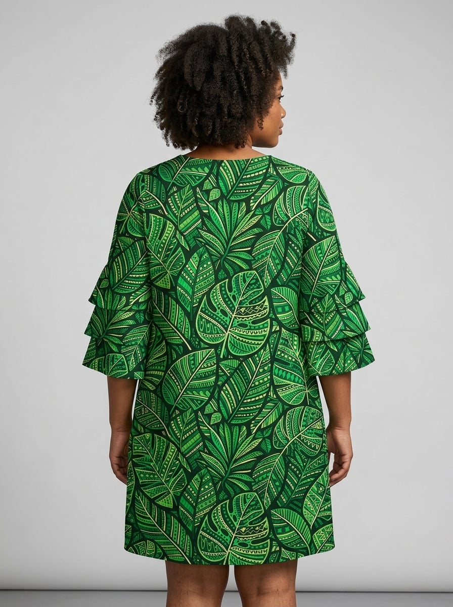 "Asili" Emerald Stacked Ruffle Sleeve Dress