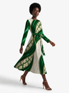 "Maile" Long Sleeve Midaxi Dress — walking, three-quarter view on model
