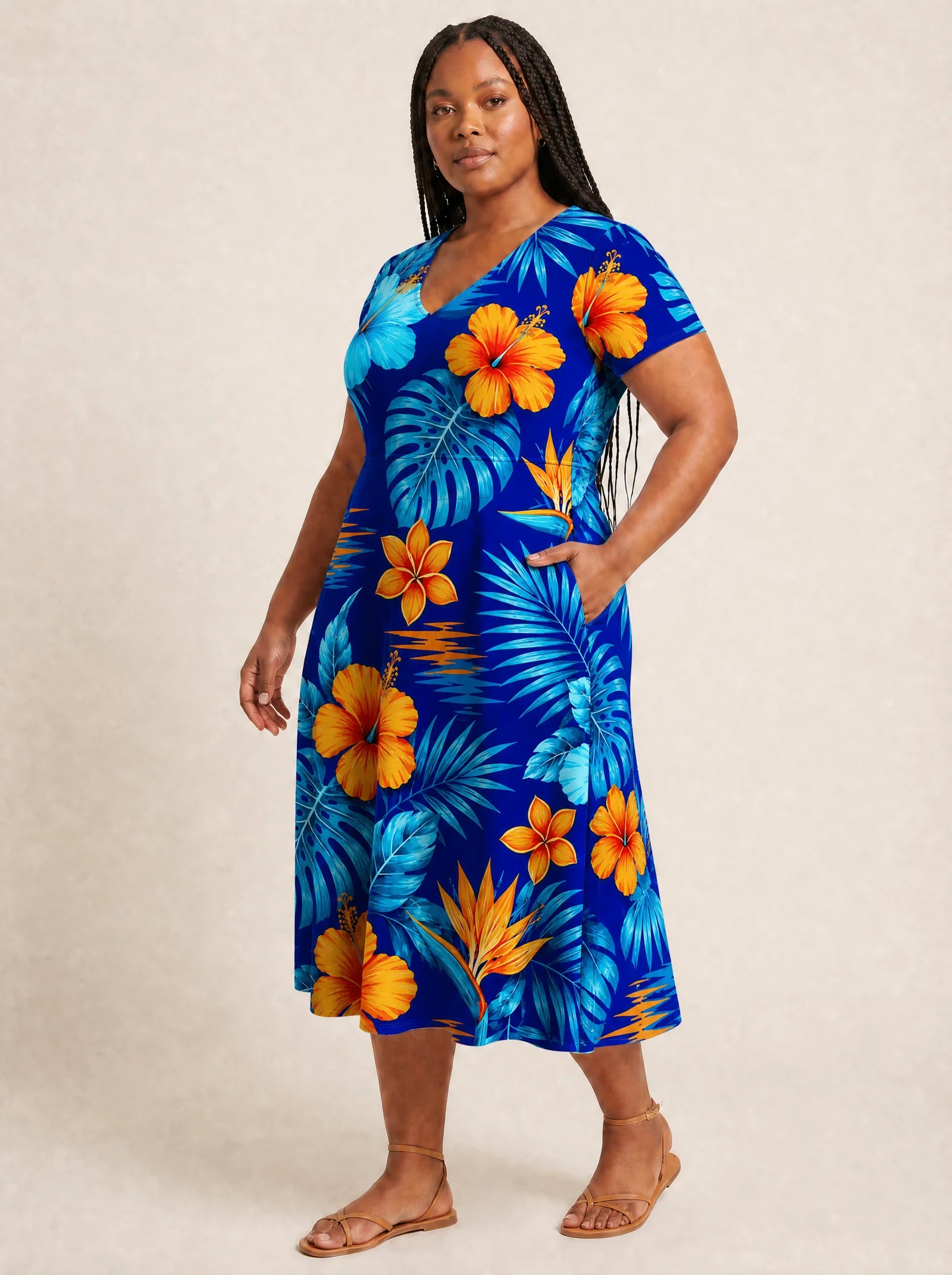 "Maua" V Neck Midi Dress