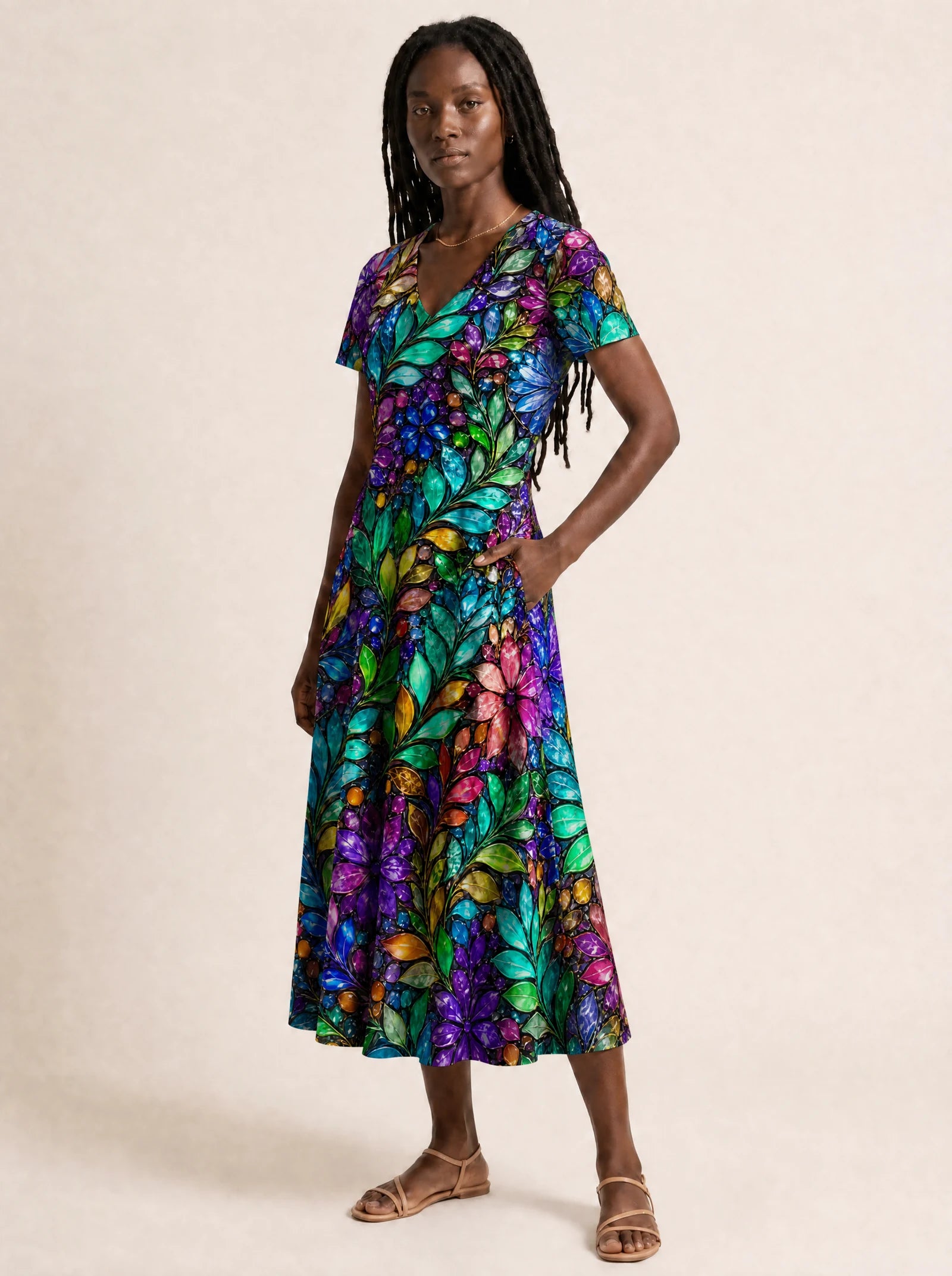 "Upinde" V Neck Midi Dress
