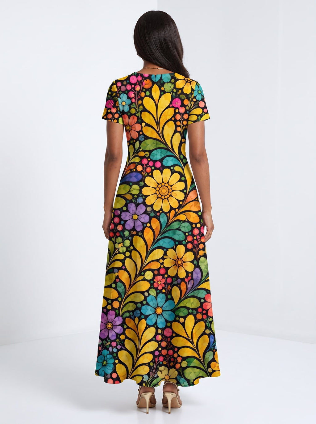 "Njano" Short Sleeve Maxi Dress