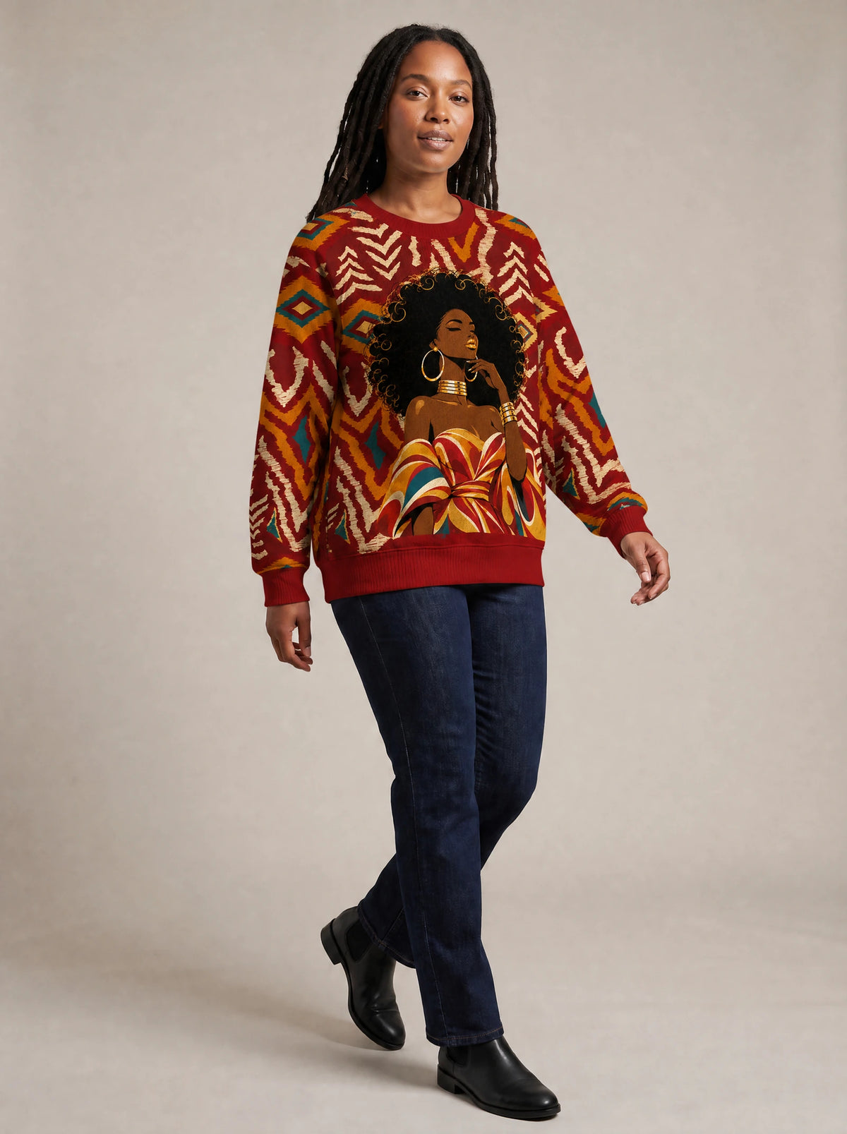 "Mavazi" Sweatshirt — three-quarter view on model
