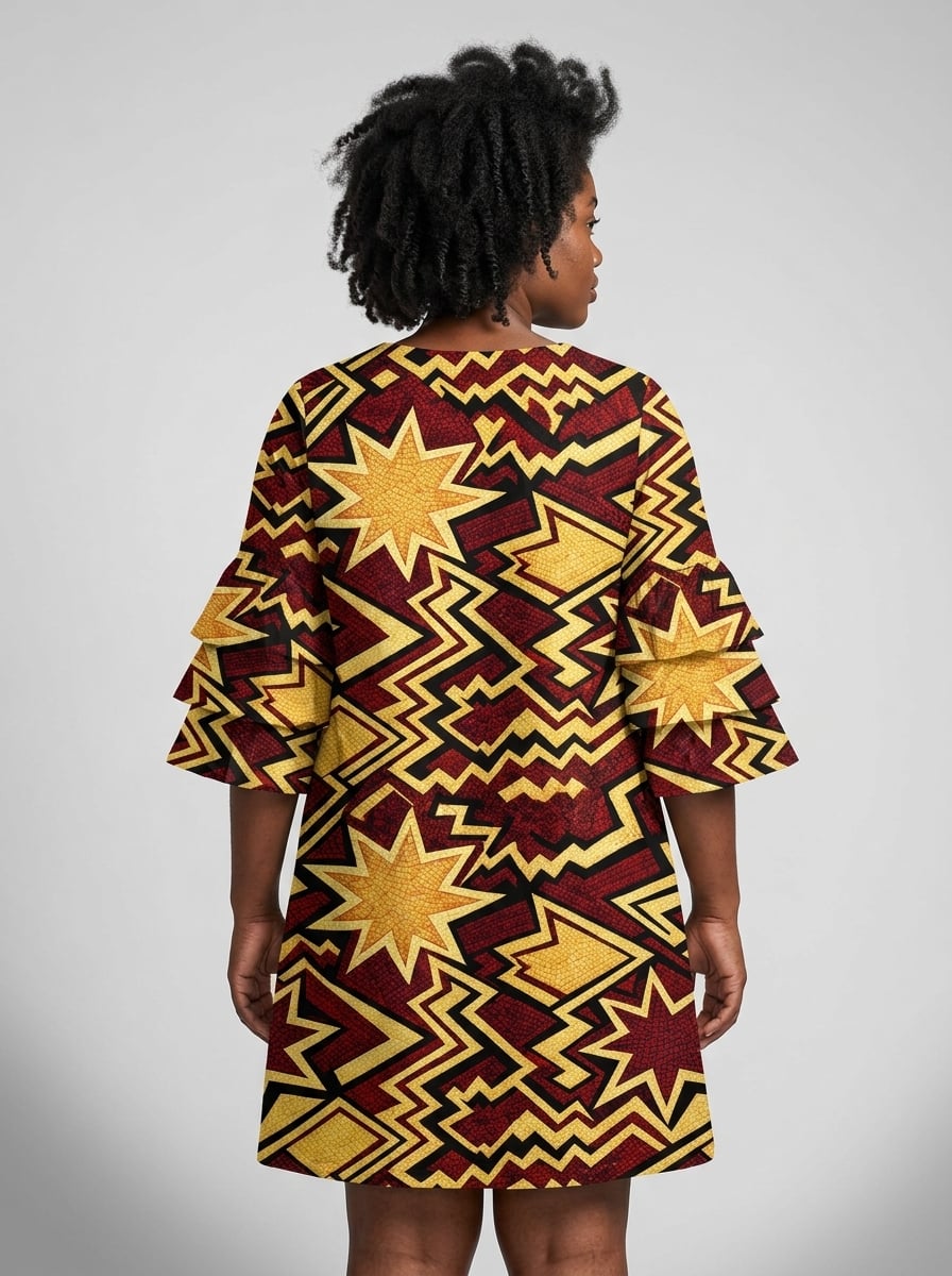 Burgundy Sheba Stacked Ruffle Sleeve Dress