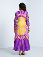 "August Queen Purple Bloom" Long Sleeve Maxi Dress
