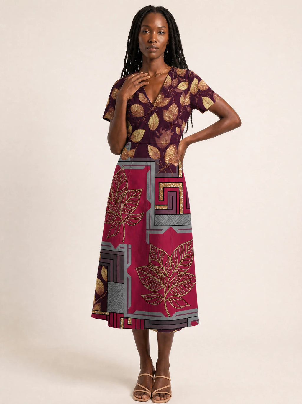 "Vuli" V Neck Midi Dress — front
