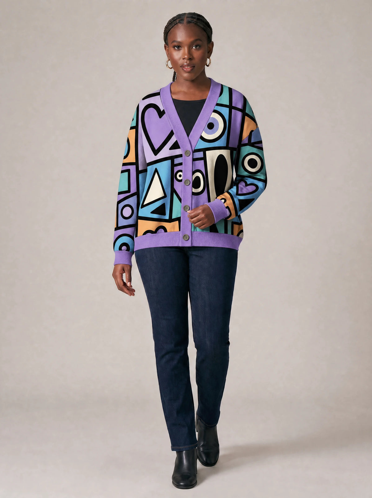 "Sanaa" Cardigan — three-quarter view on model
