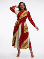 "Utukufu" Long Sleeve Midaxi Dress — walking, three-quarter view on model