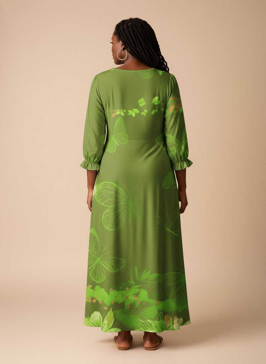 Green Orchid Long Sleeve Maxi Dress