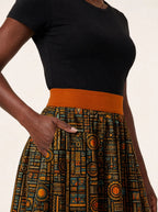 "Afrocentric Pattern" Twirl Skirt — close-up of the waistband and side pocket