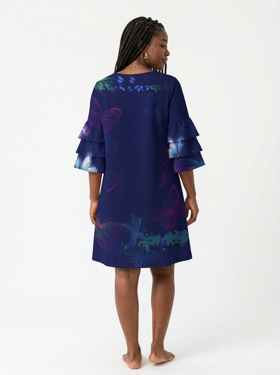 Blue Orchid Stacked Ruffle Sleeve Dress