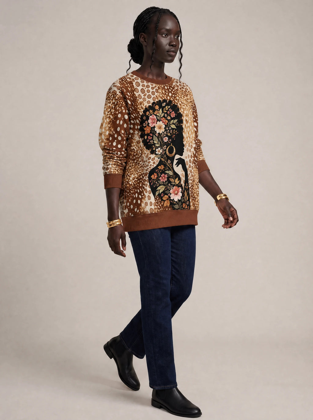 "Shamba" Sweatshirt — three-quarter view on model