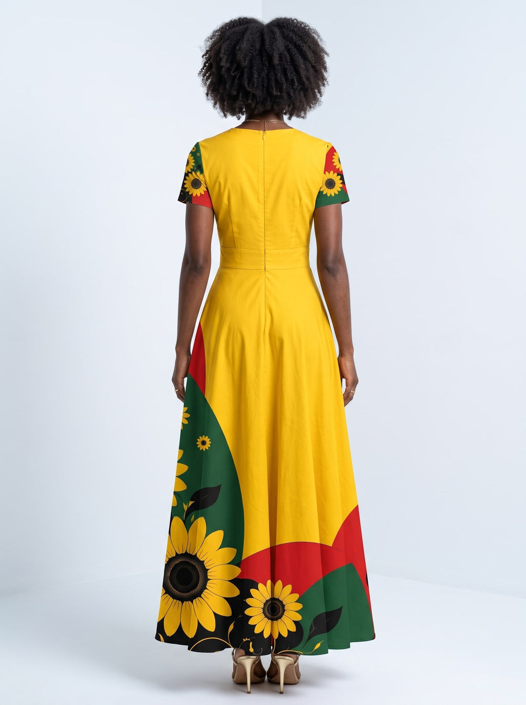 "August Queen Sunflower" Short Sleeve Maxi Dress
