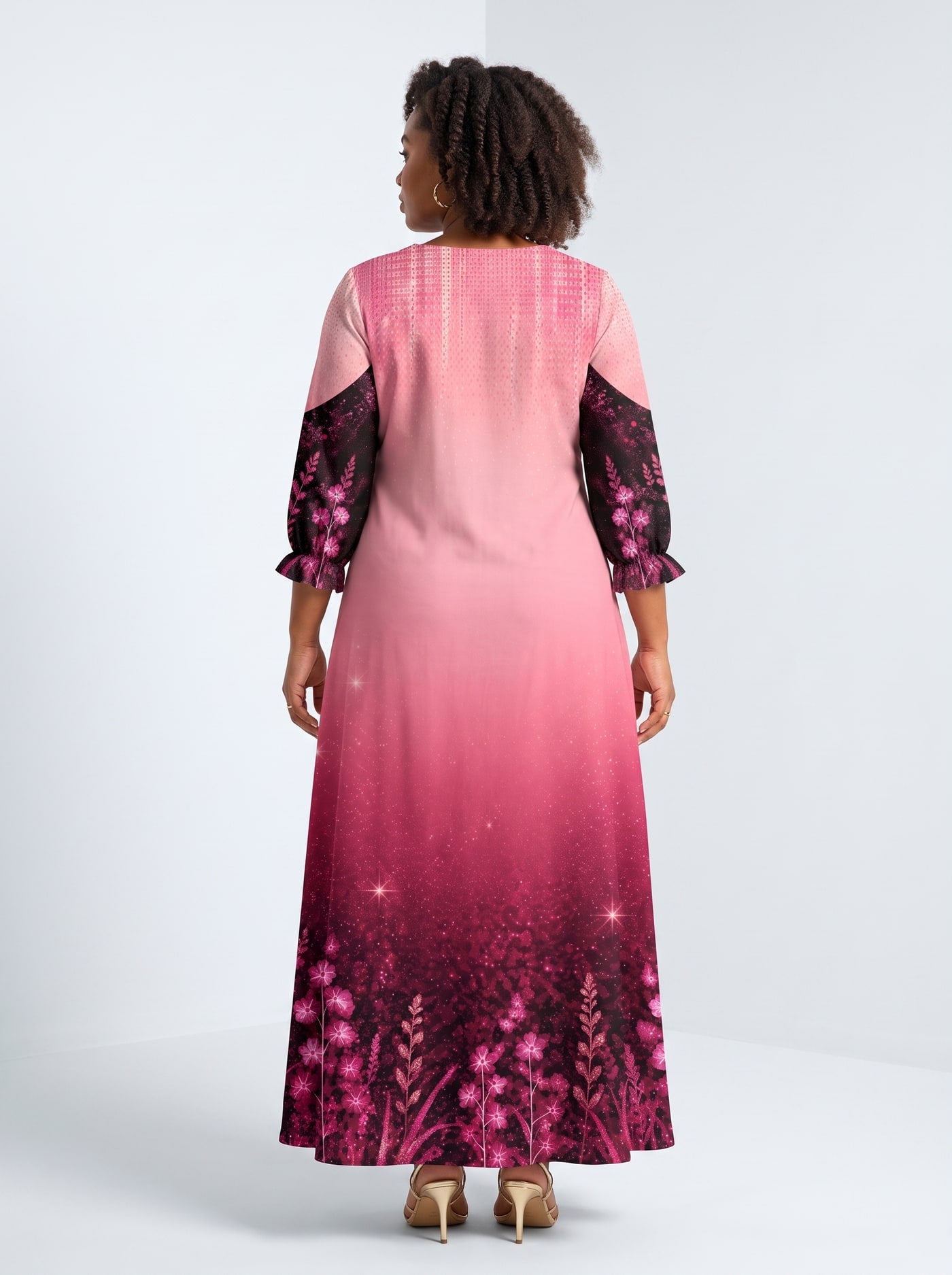 "August Queen Pink" Long Sleeve Maxi Dress