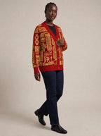 "Alama" Knitted Cardigan — three-quarter view on model