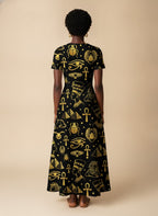 "Nefertiti" Black Gold Short Sleeve Maxi Dress Promo
