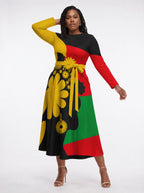 "Furaha" Viscose Midi Dress — three-quarter view on model, hand in the side pocket