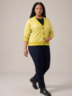 "Oshun Dhahabu" Cardigan — three-quarter view on model