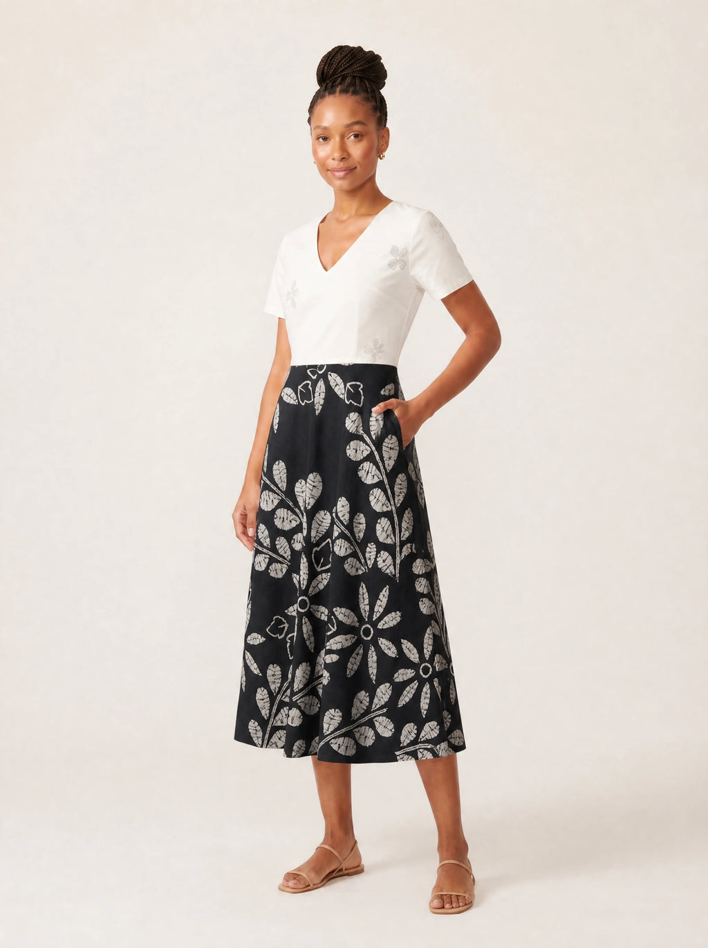 "Kivuli" V Neck Midi Dress — full body