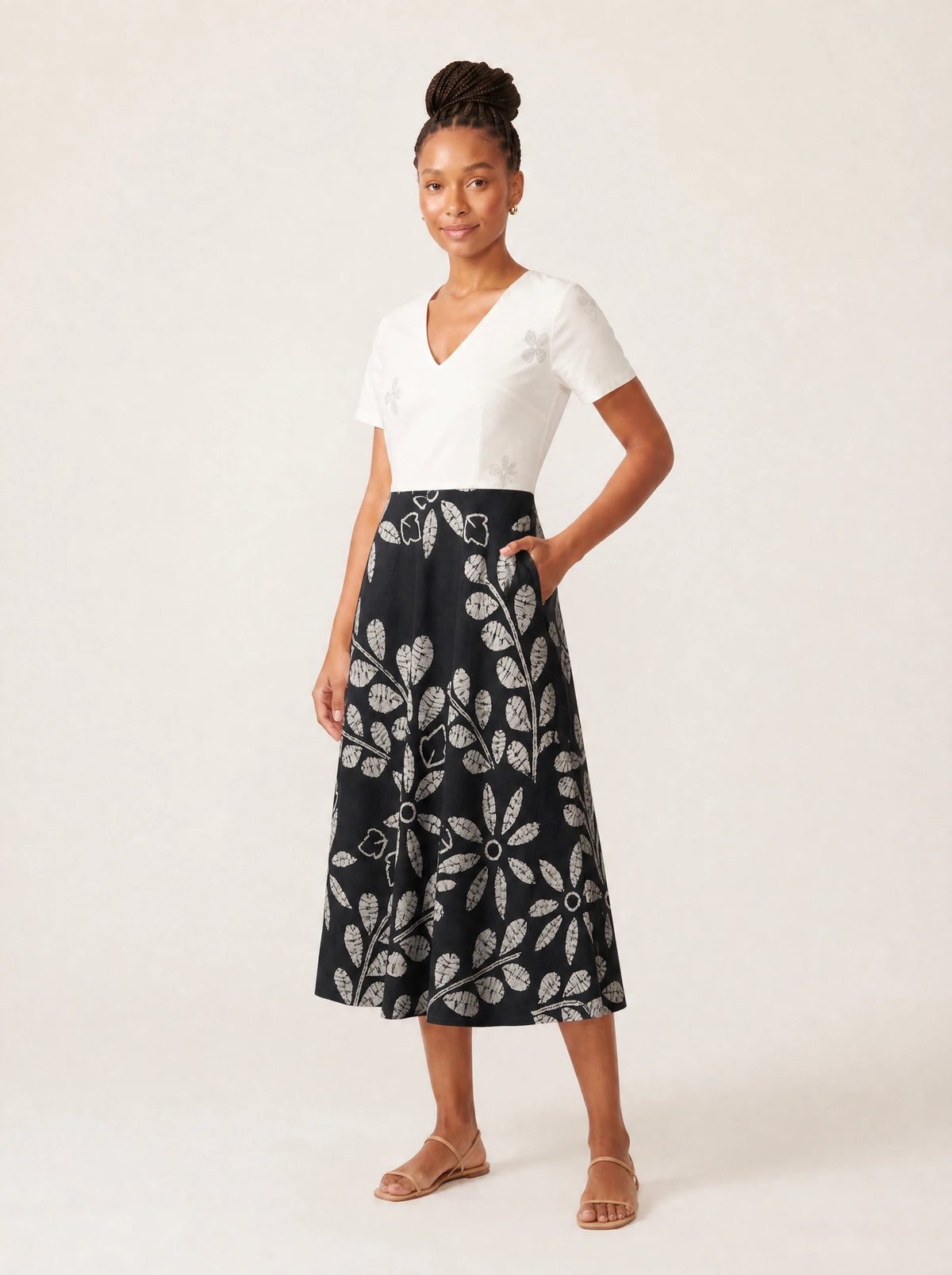 "Kivuli" V Neck Midi Dress — full body