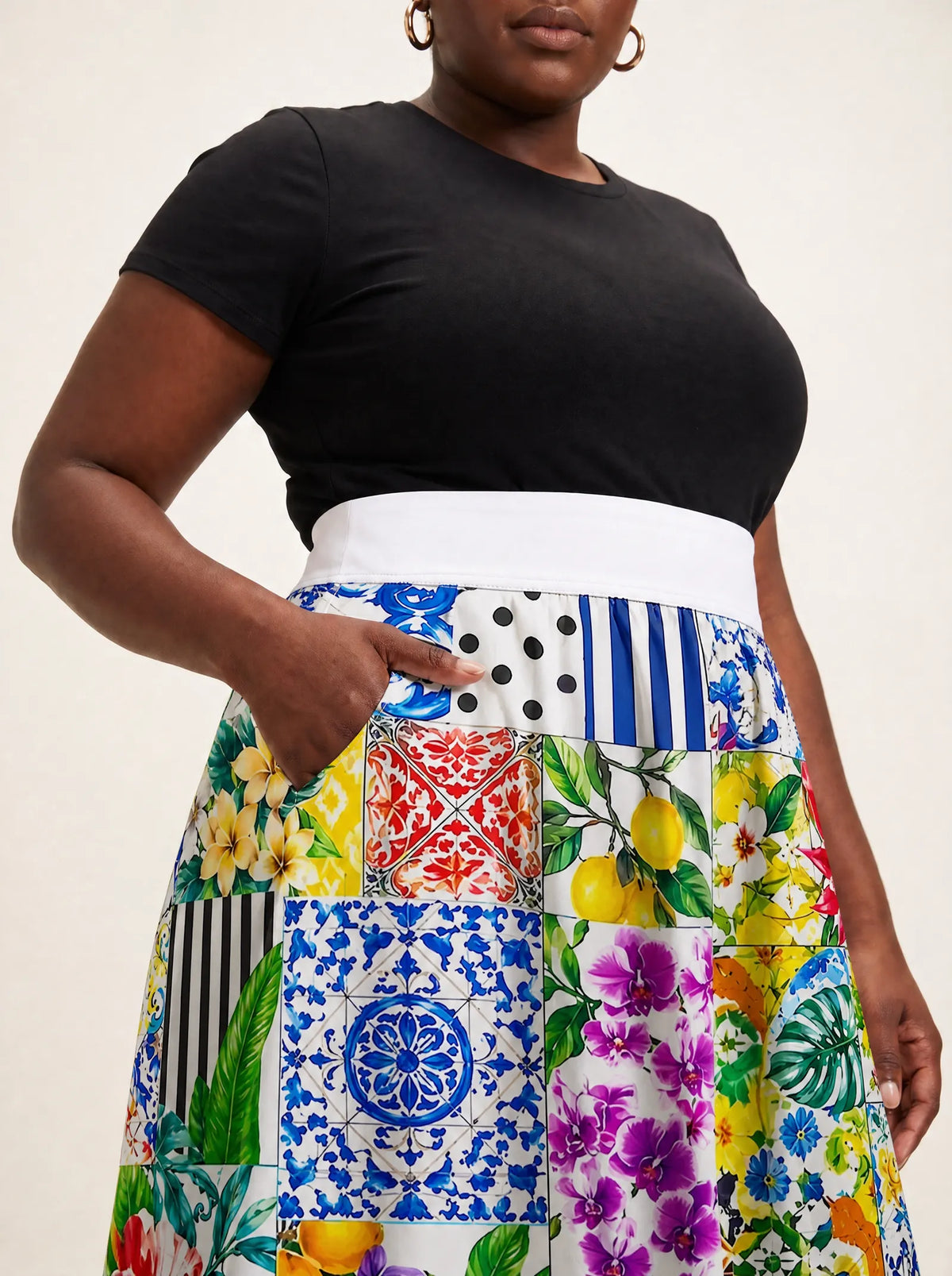 "Kisiwa" Twirl Skirt — waistband and pocket close-up